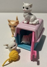 Barbie Doll Lot of 4 Cats/Kittens Pet Carrier & Ball of Yarn B9
