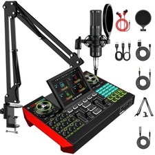 Podcast Equipment Bundle with 3.5mm P15 Condenser Microphone for Pc/Phone Liv...