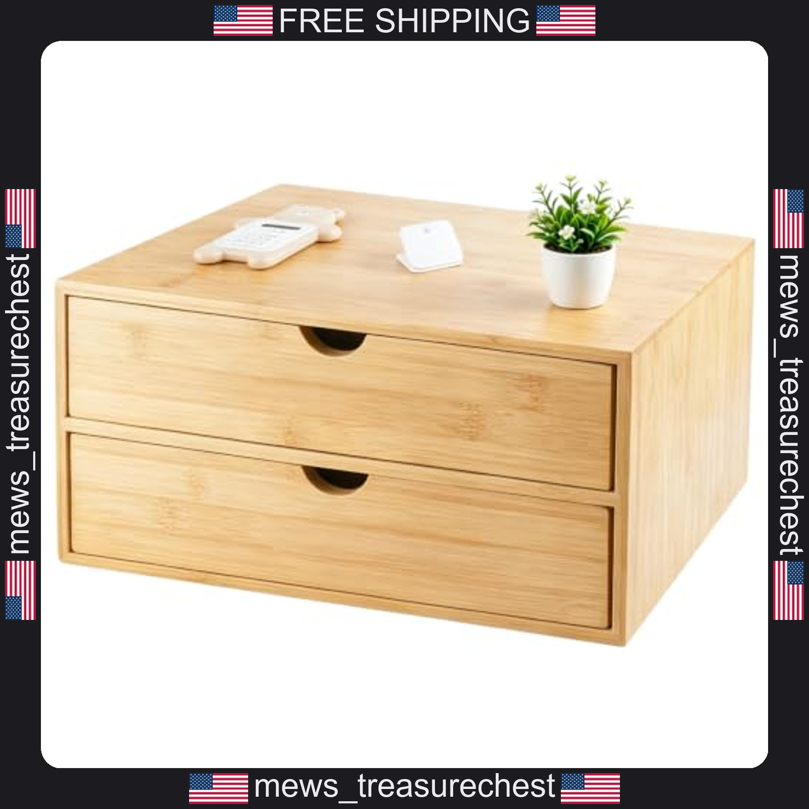 Bamboo Desk Organizer with 2 Drawers, Office & Bathroom Storage
