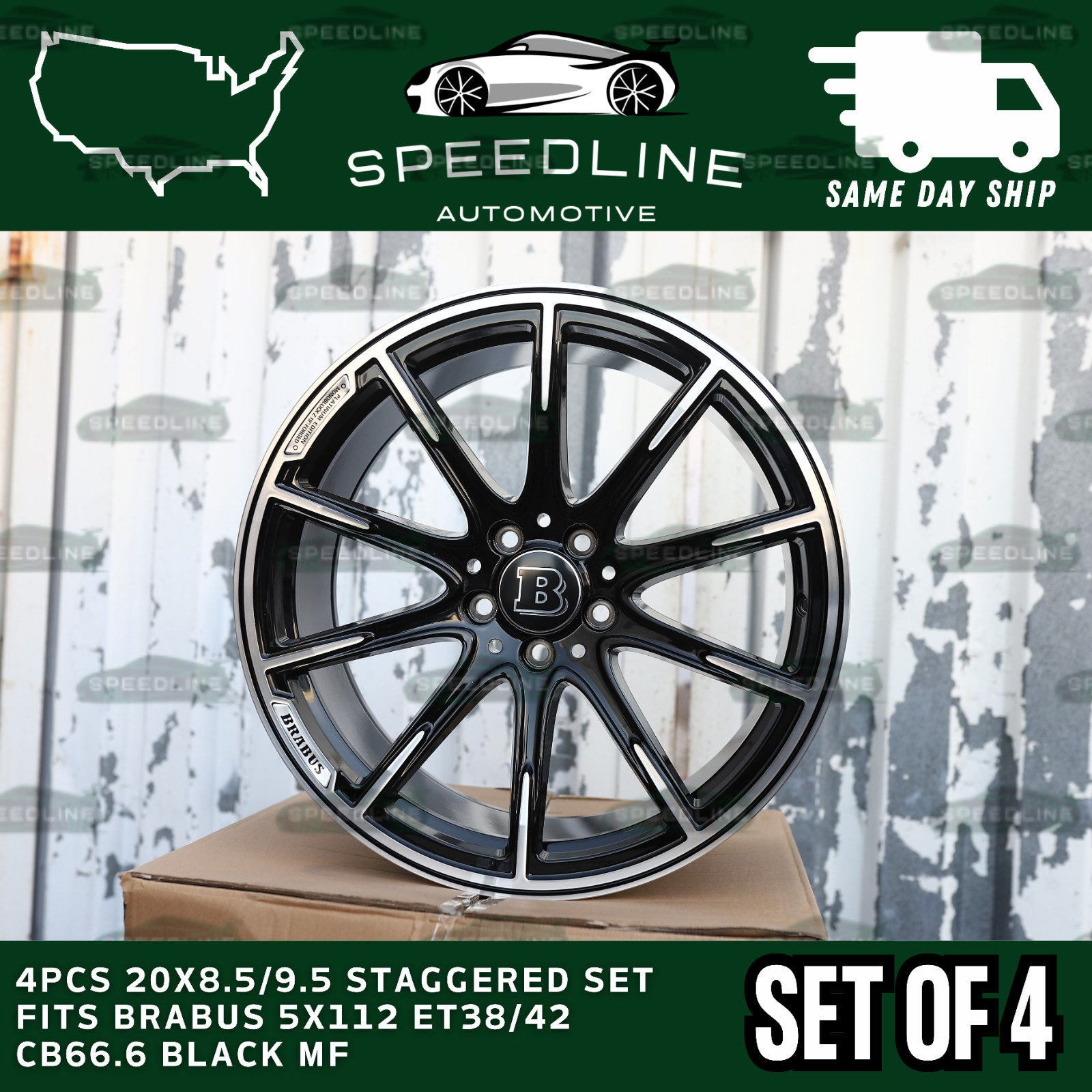 4PCS 20x8.5/9.5 Staggered Set Fits Brabus 5x112 ET38/42 CB66.6 Black MF