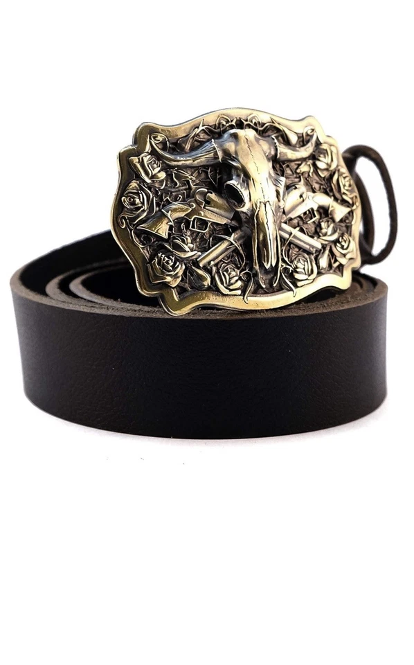 Calavera de búfalo de bisonte, ganado Longhorn tribal nativo vaquero occidental hombres latón macizo Foto 4 de 4