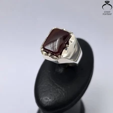 Authentic Red Yemeni Aqeeq Ring Natural Agate Handmade Jewelry