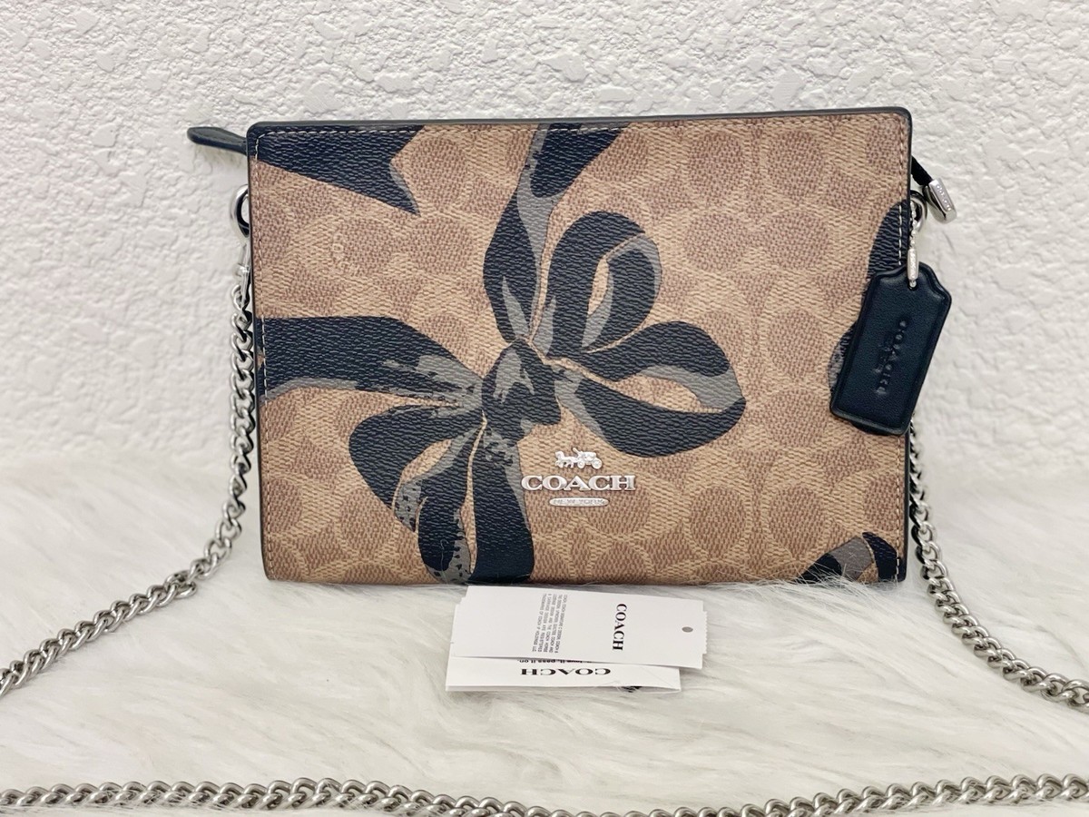 NWT Coach CY746 Slim Crossbody Bag In Signature Canvas With Bow