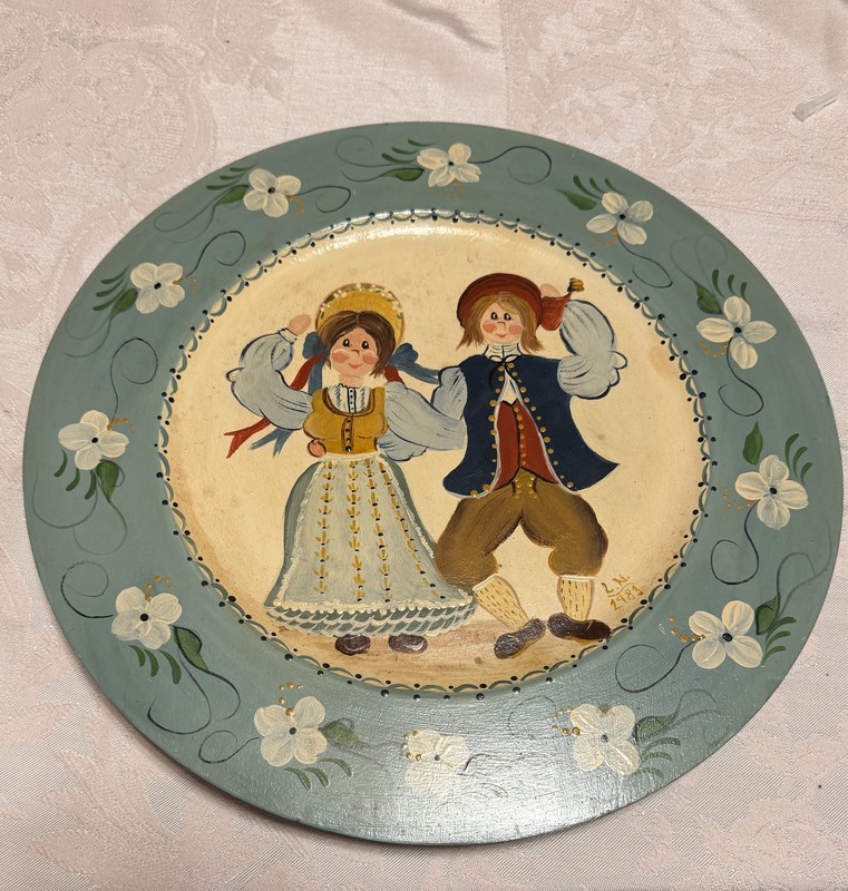 1983 Folk Art Decorative Plate Hand-Painted Dancing Figures L.N. 14"