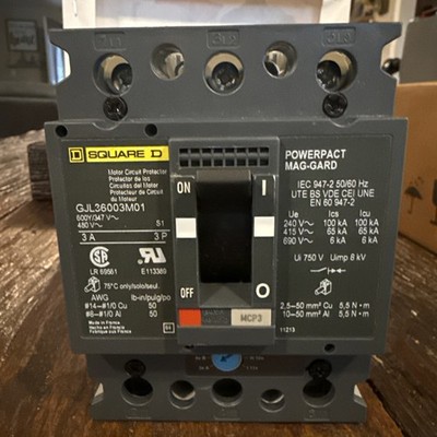 Square D GJL36003M01 3 Amp 3 Pole 600V GJL Mag-Gard Adjustable Circuit Breaker