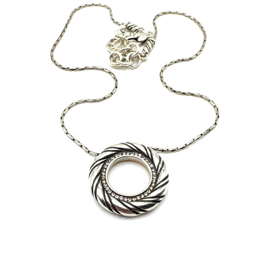 Brighton Inner Circle Reversible Crystals Etched Round Silver Necklace 16”-18”