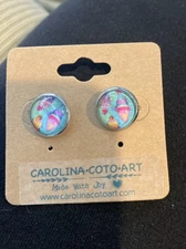 Carolina Coto Art Round Stud Earrings Fish Made With Joy In The Outer banks
