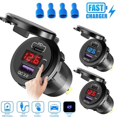 USB Steckdose 12V PD & QC 3.0 USB Einbau Buchse Wasserdicht KFZ Ladegerät Dose #