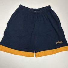 Vtg 90s Spalding Athletic Knit Shorts Women Blue Yellow Drawstring 100 Cotton M