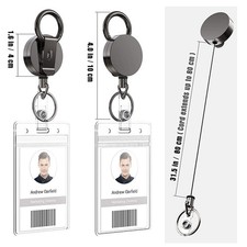Heavy Duty Metal Retractable Badge Reel, 2 Pack with Chain Pull Keychain