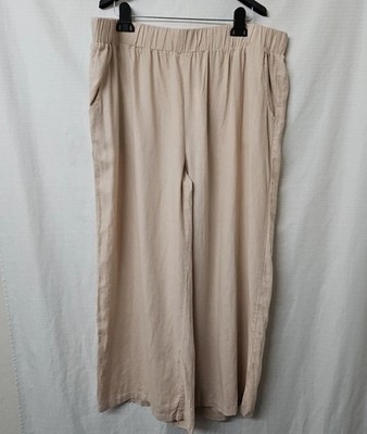 NWT Womens Cupio Sz XL Pants Tan Linen Rayon Lagenlook Wide Leg Relaxed Pockets