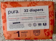 Pura Hypoallergenic Diapers, Size 1 4-11 Lbs , Newborn, Totally Chlorine Free,