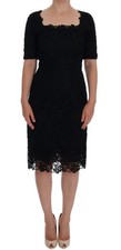 Dolce&Gabbana Women Black Dress Viscose Floral Lace Sheath Bodycon Wrap Sz IT 40