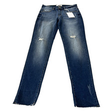 KanCan Estilo Jeans Women's Size 13/30 Dark Wash Distressed Raw Hem Zip Blue NWT