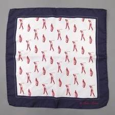Brooks Brothers Pocket Square Mens One Size White Red Golf Print Navy Border