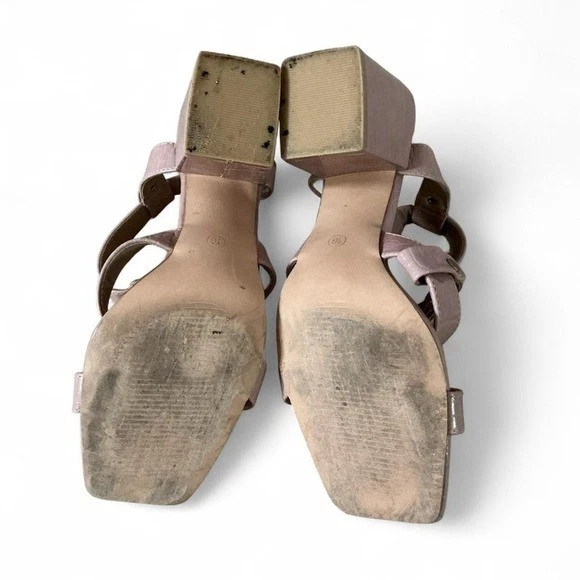 Pink Croc Embossed Heeled Sandals Ankle Strap Buckle Closure Size 10 - Image 3 of 4