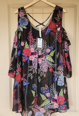 NY Collection Women's Sheer Top Colorful Light Weight Size 1X Two Layer NEW