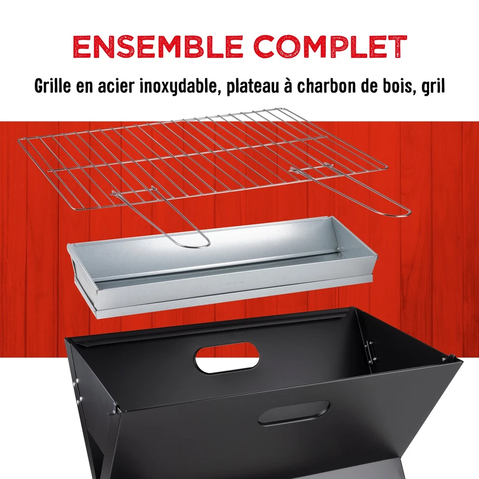 BBQ Collection Barbecue portable pliable foyer et grille séparés noir - Photo 4/4