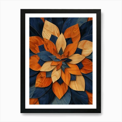 Blaue und orange Blume 5 Kunstdruck gerahmt Wandbild Poster Leinwanddruck Bild