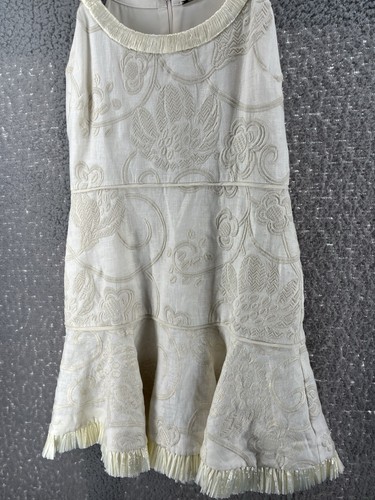 Alexis Embroidered Ivory 100% Linen Mini Dress W/Raffia Trim Sz S $650 Org Beach - Picture 3 of 13