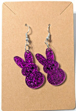 Women s Purple Glitter Bunny Shaped Earrings Dangle Easter Candy