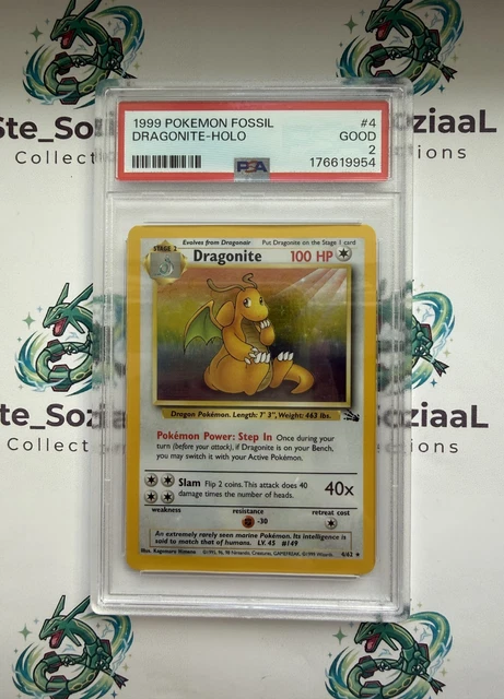 1999 Pokemon Fossil unlimited Dragonite  4/62 Holo PSA