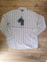 Tommy Hilfiger Men's Cotton Linen Striped Long Sleeve Shirt – Light Blue/White