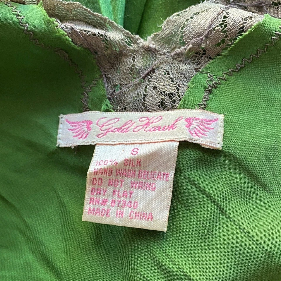 Винтажный золотой ястреб шелк кружева V шеи блузка зеленый атлас блузка легкий размер S - Изображение 4 из 4