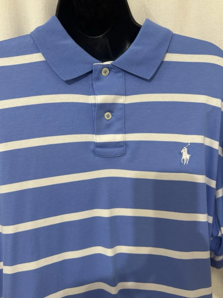 Ralph Lauren Men's Blue Striped Short Sleeve Polo Shirt Collared 100% Cotton L - Image 3 of 4