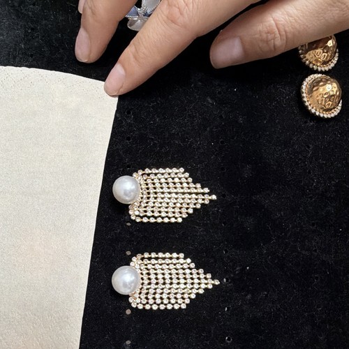 White Round Faux Pearl & Rhinestone Teardrop Dangle Drop Earrings, Silver Tone