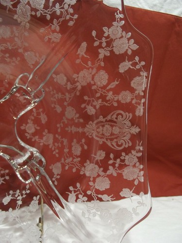 Cambridge Glass Rose Point 11 5/8" Square 4 Footed Bowl ~ Lot 2 - Picture 4 of 6