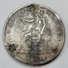 1873 S $1 Trade Silver Dollar KEY DATE First Year AU Detail Plugged See Pic G552