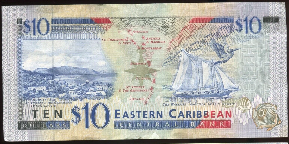 Estados del Caribe Oriental 1994 $10 "Antigua" Pick 32.a Circulado | Envío Gratis Foto 2 de 3