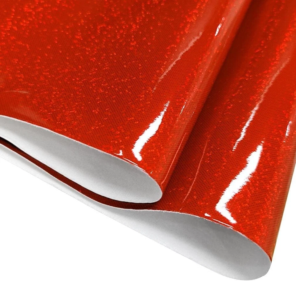 Rollo de tela de imitación de cuero PU rojo cristal flash láser holográfico, 12''X53'', nuevo en caja Foto 2 de 4