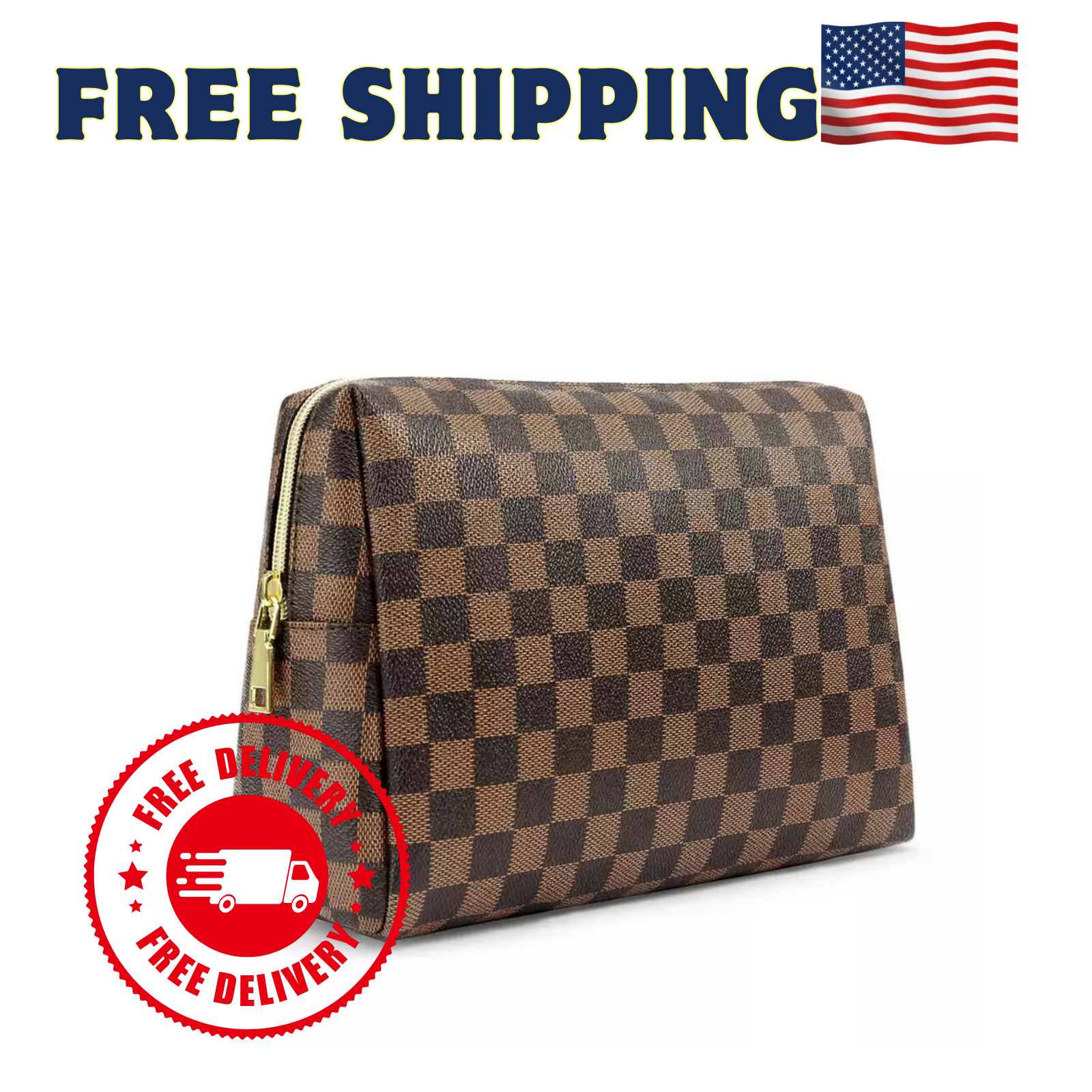 Makeup Bag Checkered Cosmetic Bag Large Travel Toiletry Organizer for Women Girl-image