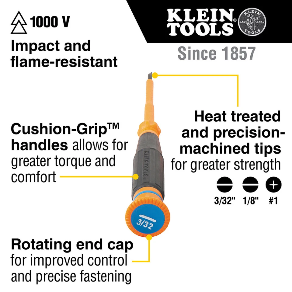 Klein Tools 6243INS Insulated Precision Screwdriver, 3/32-In Slotted, 3-In Shank - Image 2 of 4