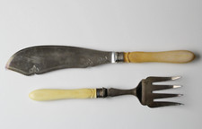 Britisches Fisch-Vorlegebesteck, antik, versilbert, um 1930, mit Schatulle
