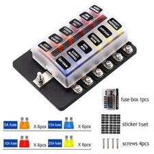 12 Way Fuse Block 12/32V LED Red Light Indicator Blade Fuse Box for Boat Camper