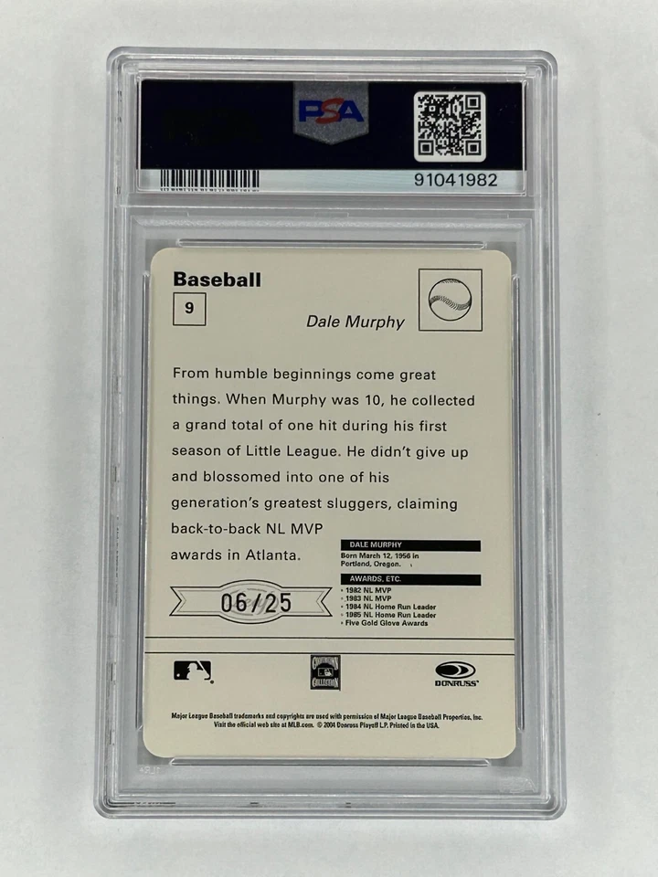 Dale Murphy 2005 Leaf Sportscasters 9 Beige Running Ball /25 PSA 9 POP 1 Highest - Image 2 of 2