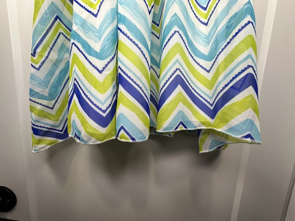 NWT- J Khaki Girls Size Medium Blue & Lime Chiffon Sleeveless Party Church Dress - Image 4 of 4