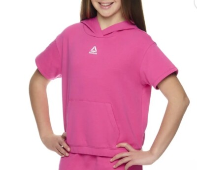 Reebok Girls Hooded Pullover Short Sleeve Color Raspberry Rose Sz XS (4/5)