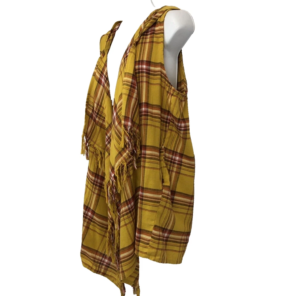 Cato EST 1946 Vest XL Honey Gold Plaid Hooded Fleece Fringe Waterfall Cardigan - Изображение 3 из 4