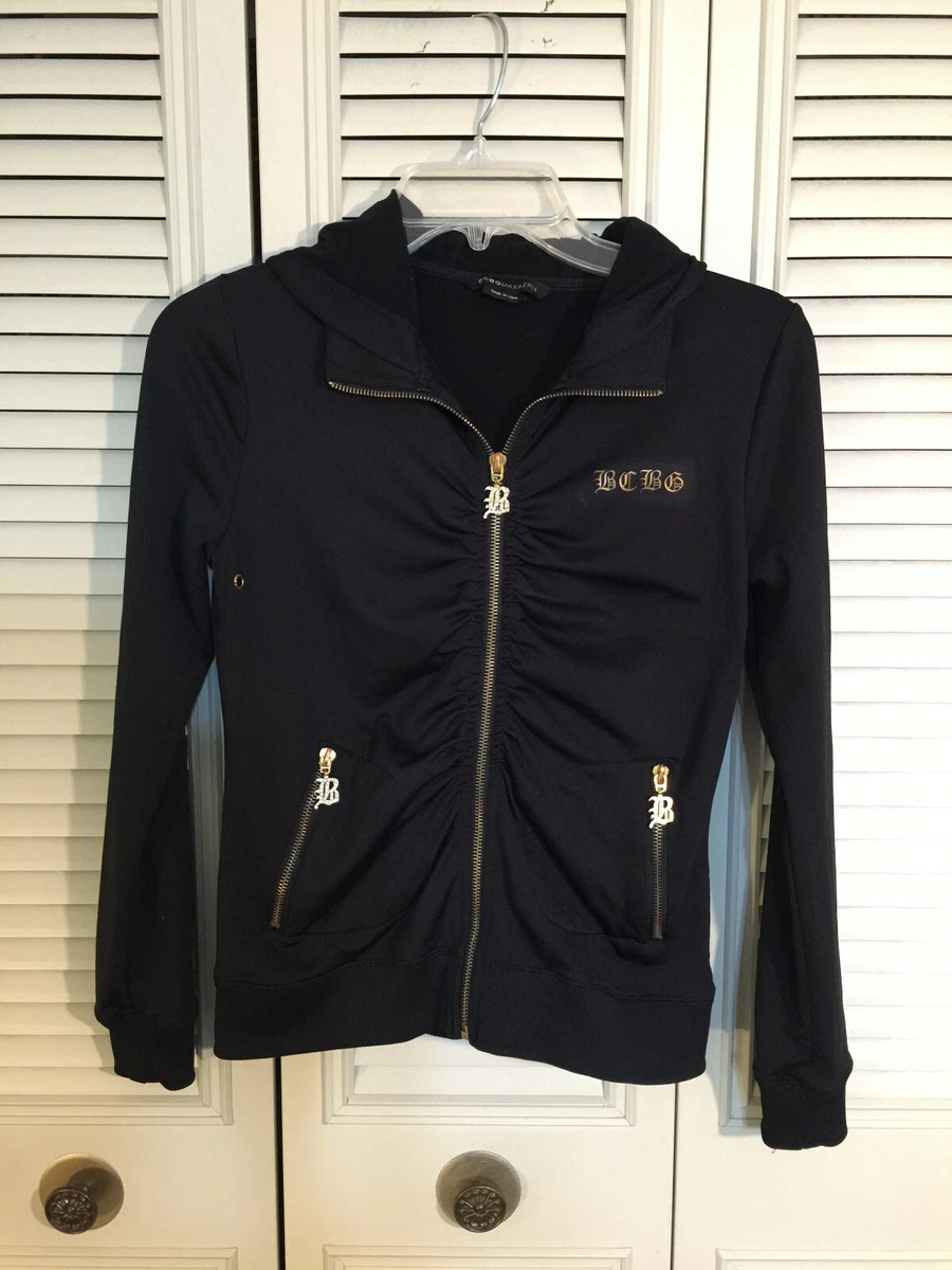 BCBG MaxAzria Womens Black Jacket Hooded Full Zip Long Sleeve Size
