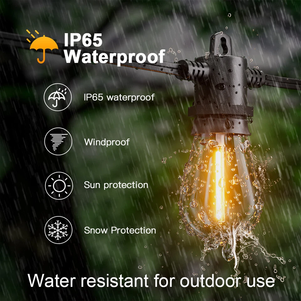 50FT Solar/Plug in 15 LED Festoon String Lights Outdoor Christmas Wedding Garden - image 2 of 4