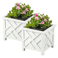 2x Lattice Design Square Planter Box Plastic Decorative Flower Plant Pot White