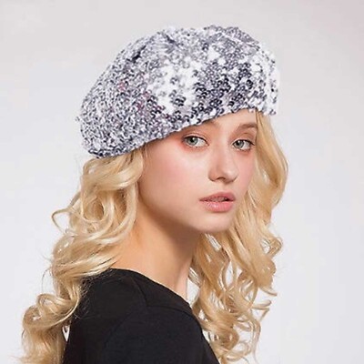 Women Fashion Sparkling Sequins Beret Colorful Cap Nightclub Dress Hat Berets 
