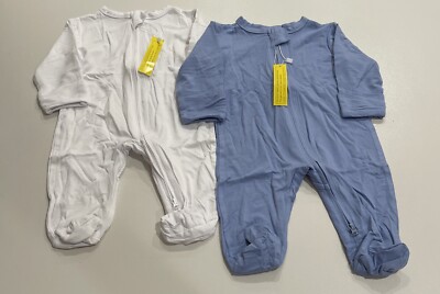Aablexema Baby Blue & White Footed Pajama 2-Piece Set 0m-3m