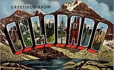 Vintage Postcard Linen Large Letter Greetings Colorado CO unposted Mountains