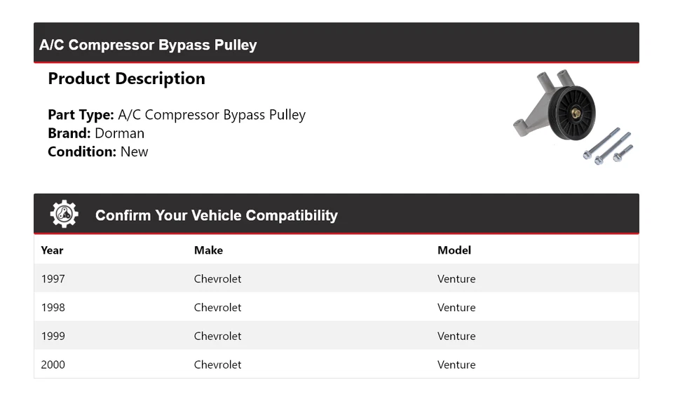 For 1997-2000 Chevrolet Venture Dorman A/C Compressor Bypass Pulley 1998 1999 - Image 2 of 4