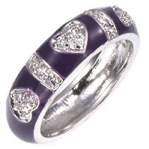 Sterling-Silver-Purple-Enamel-CZ-Hearts-Ring